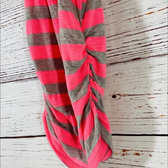 Lipstick Tank juniors Sz Medium Neon Hot Pink Gray Stripes Ladies Shirt Slimming - Picture 4 of 11